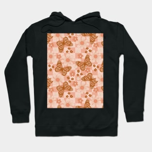 Groovy Pink Butterfly Floral Checkered Hoodie